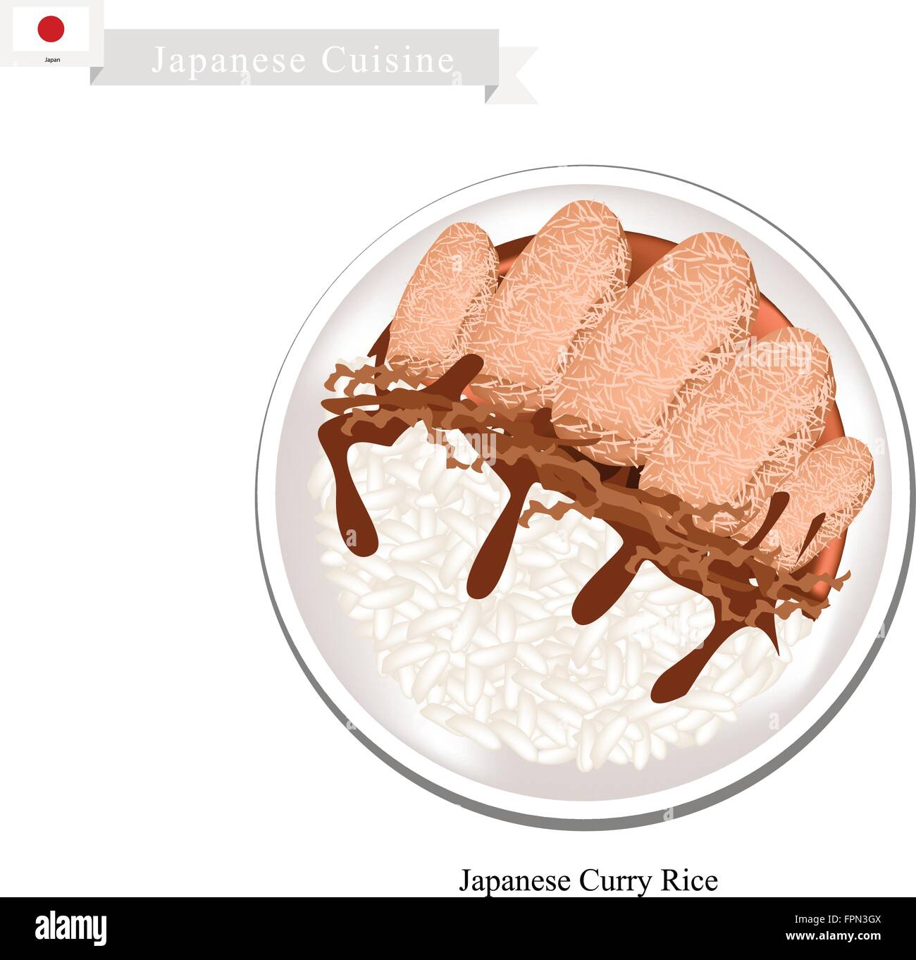 La cucina giapponese, Fritte Cotoletta di maiale o il Tonkatsu servito con riso al vapore e salsa al curry. Uno dei più popolari piatto in J Illustrazione Vettoriale