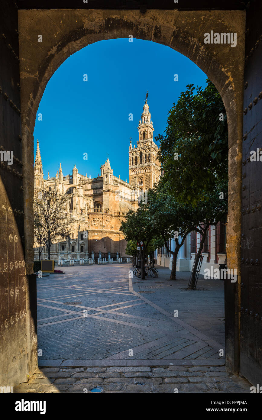 La Giralda torre campanaria, Cattedrale, Siviglia, Andalusia, Spagna Foto Stock