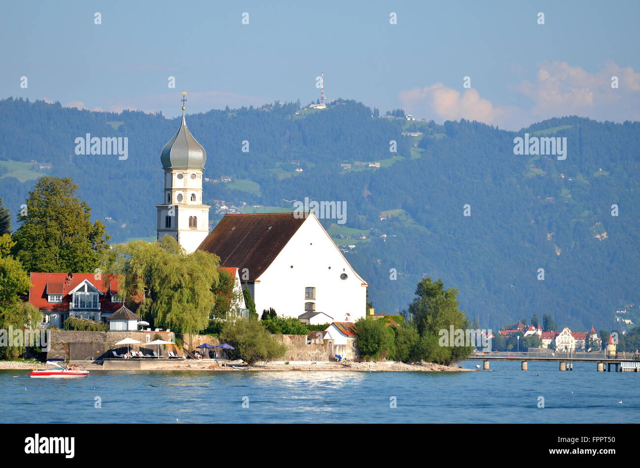 Vista pittoresca su Wasserburg sul Lago Bodensee, Germania Foto Stock