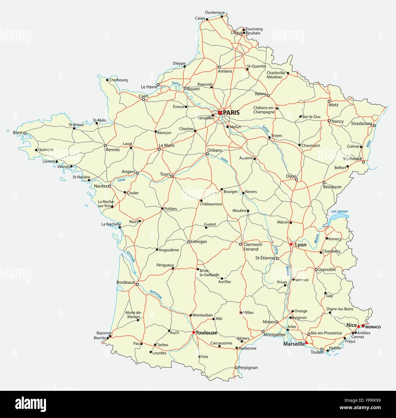 Mappa stradale Francia Immagine e Vettoriale - Alamy