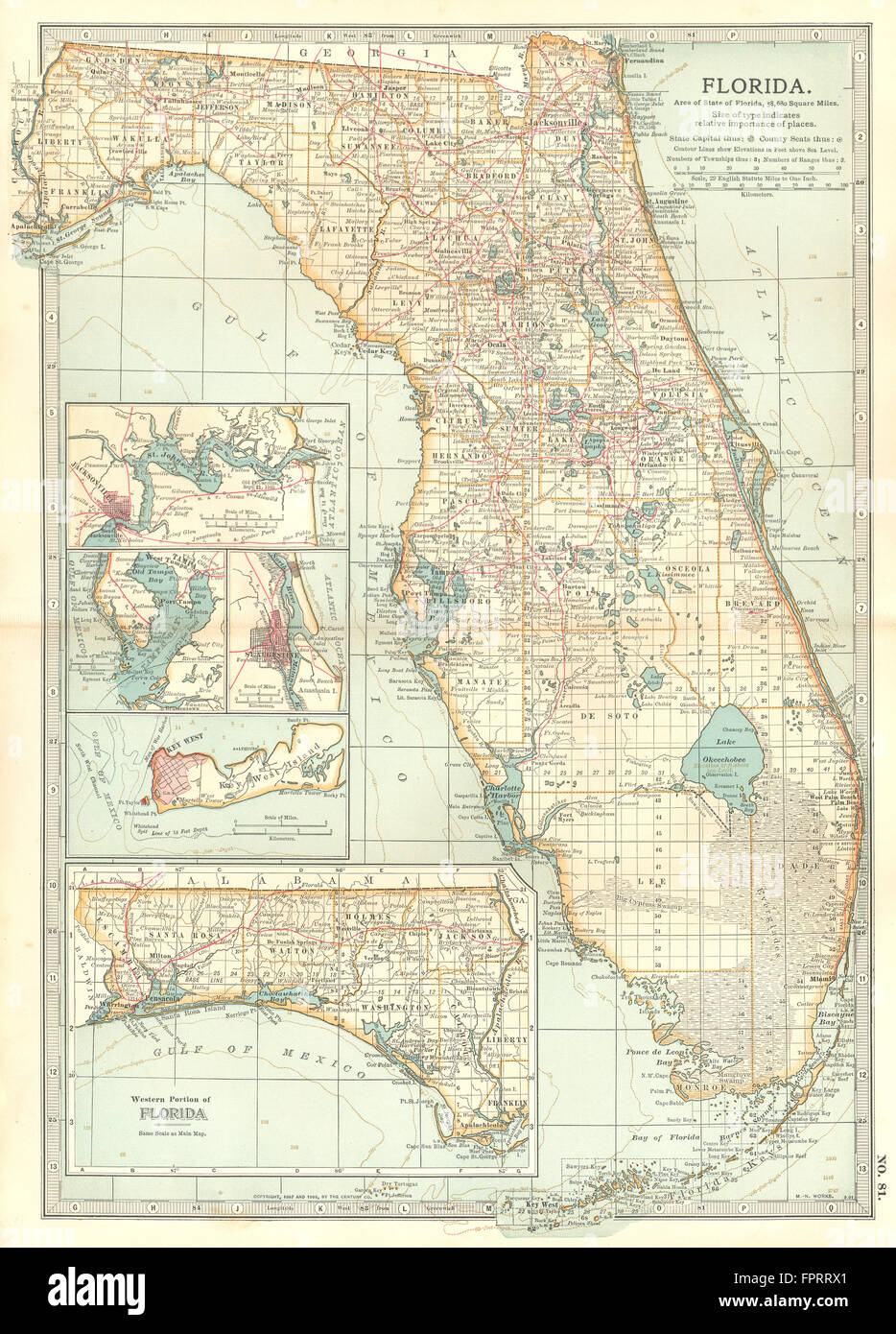 FLORIDA: Inset Jacksonville, Key West, Tampa, sant Agostino, 1903 Mappa antichi Foto Stock