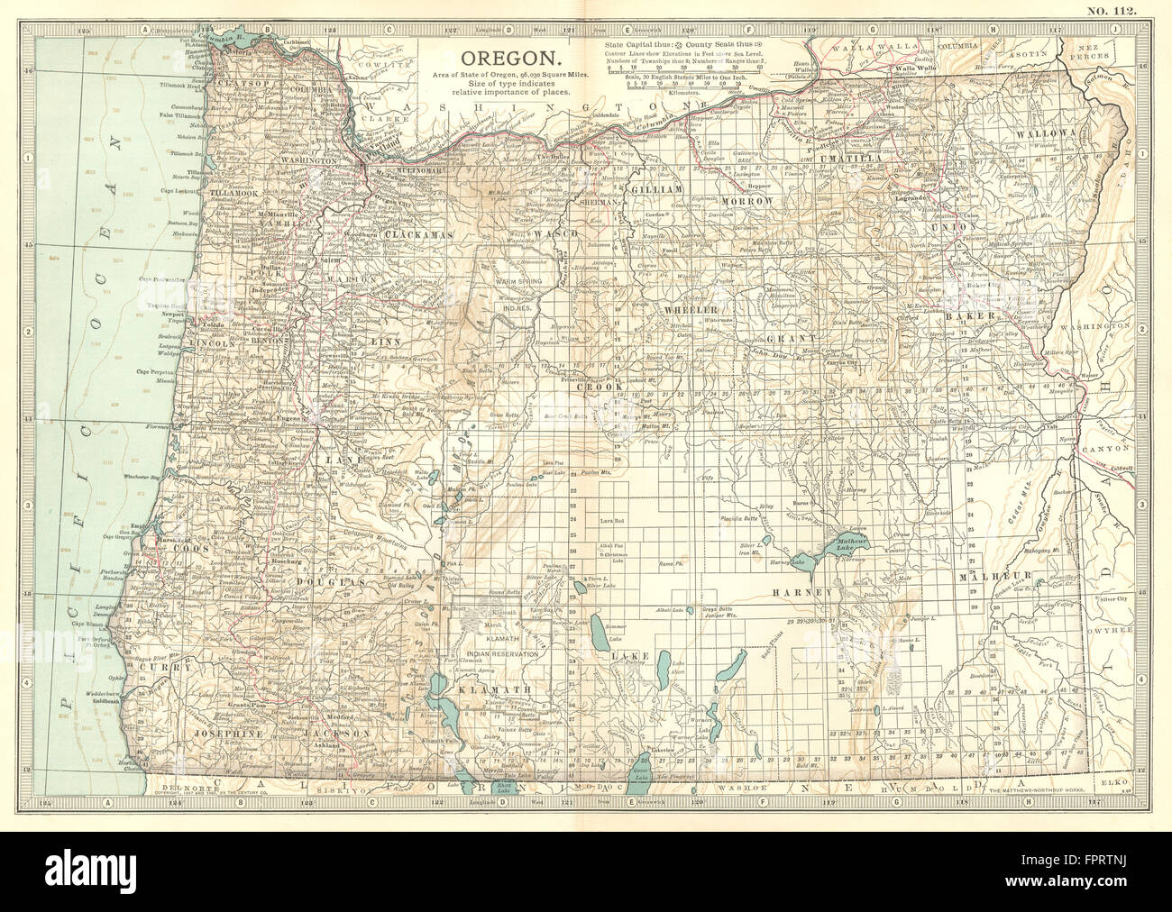 OREGON: Stato mappa che mostra le contee & riserve indiane. La britannica, 1903 Foto Stock