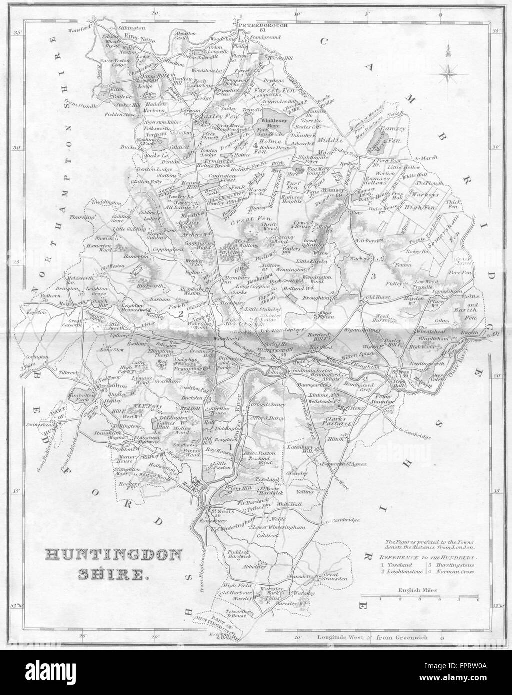 Caccia: Huntingdonshire: Fullarton, 1841 Mappa antichi Foto Stock