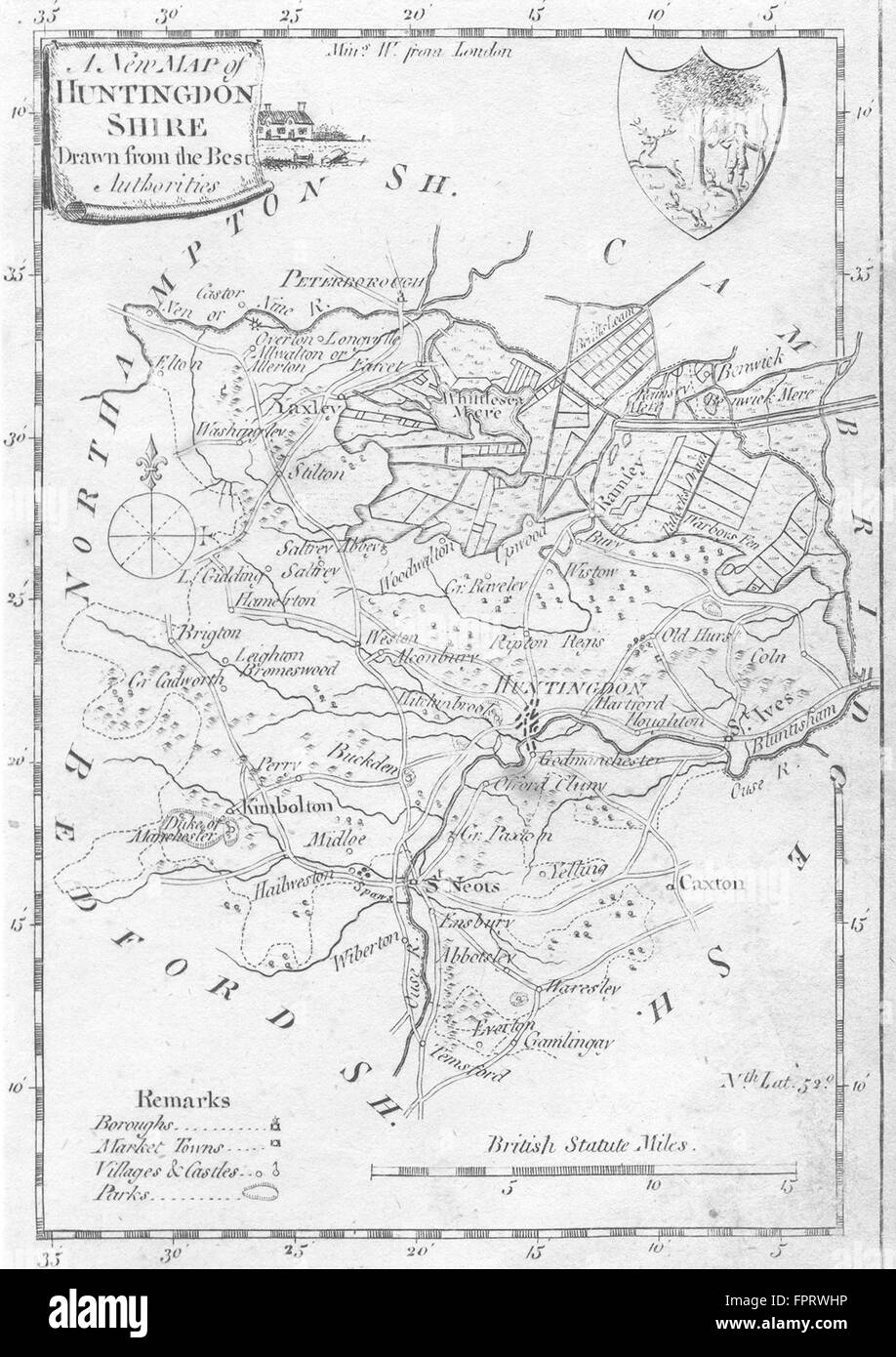 Caccia: Huntingdonshire: Dalton Hogg: (divise), 1784 Mappa antichi Foto Stock