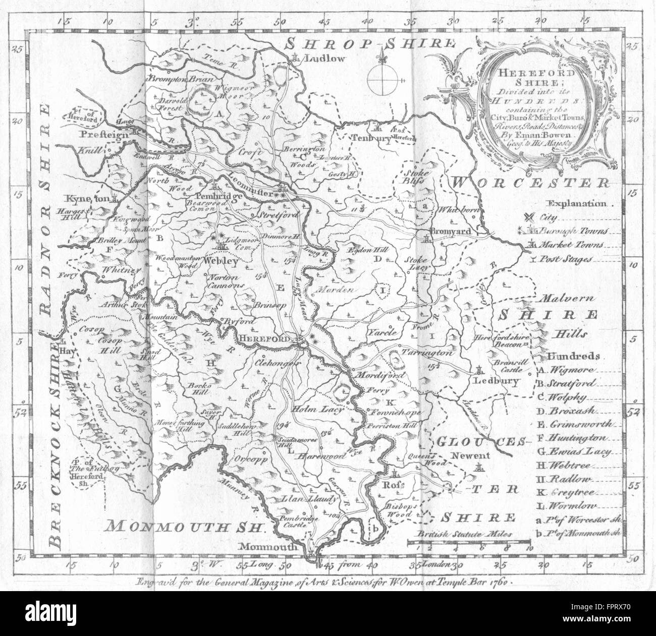 HEREFORD: Herefordshire ; Bowen, 1749 Mappa antichi Foto Stock