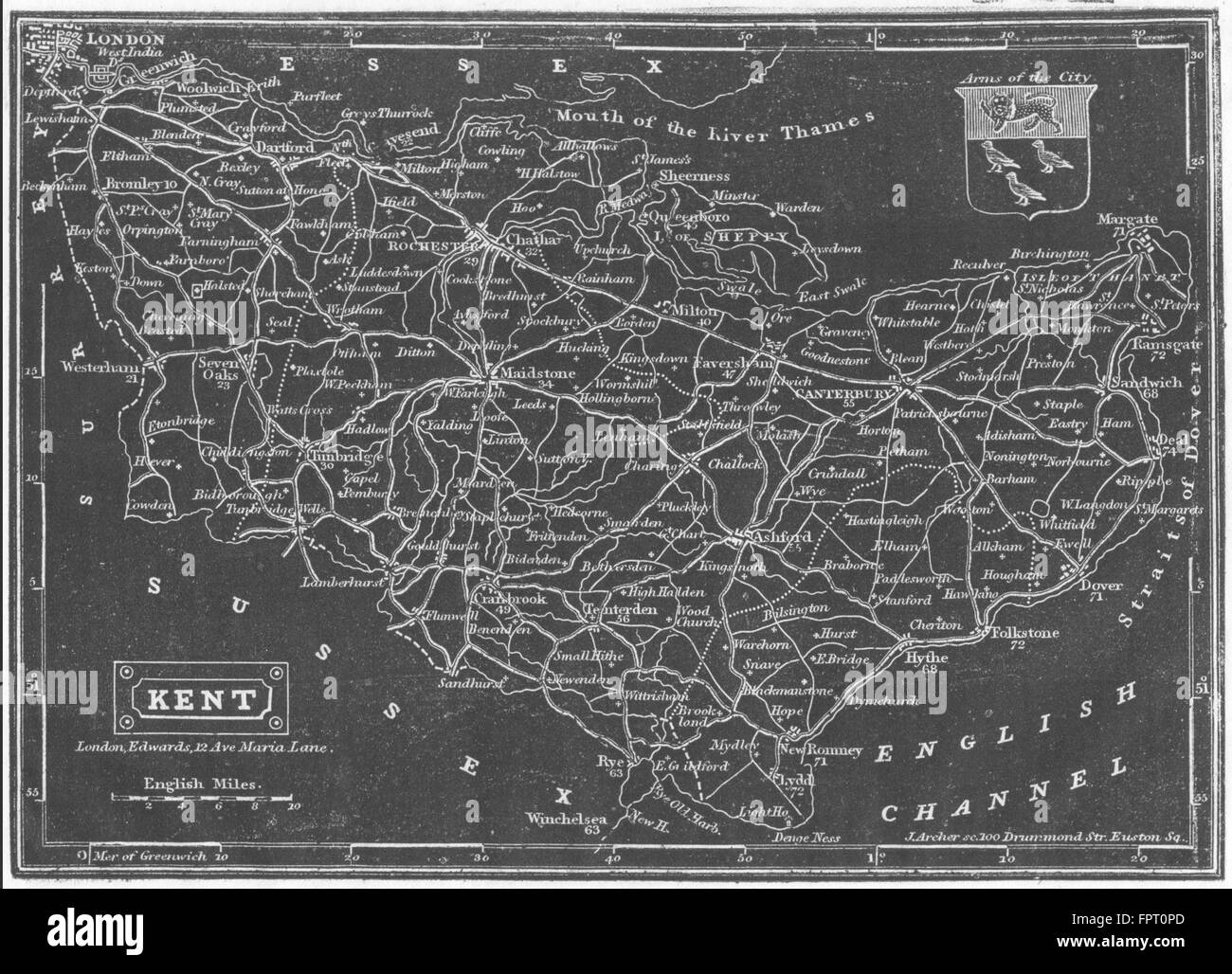 KENT: Pinnock, 1833 Mappa antichi Foto Stock