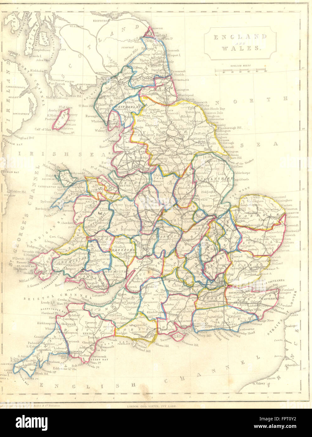 Regno Unito: Inghilterra Galles: Becker, 1848 Mappa antichi Foto Stock