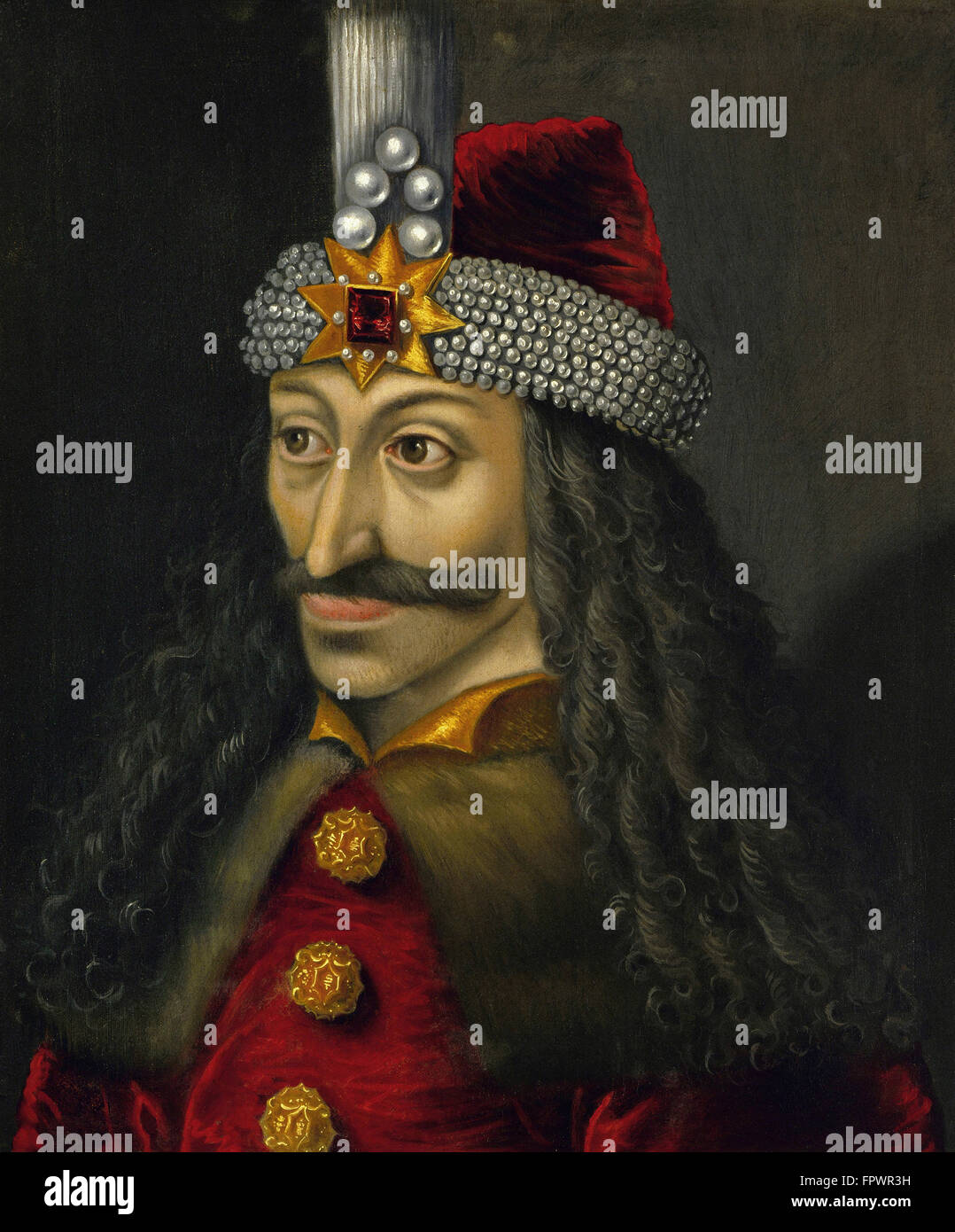 Vintage storia europea pittura di Vlad l'Impalatore, Principe della Valacchia. Foto Stock