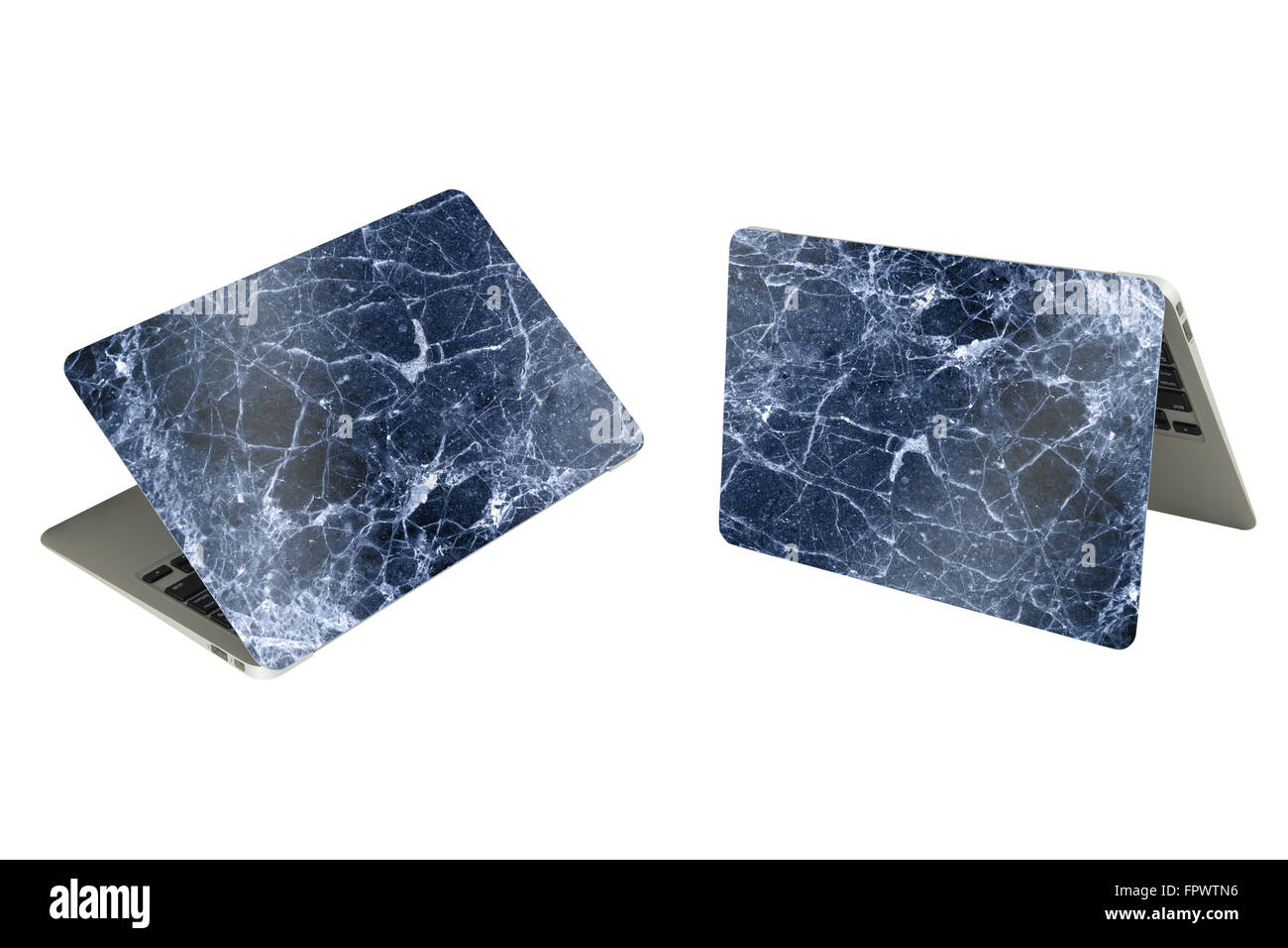 Texture in marmo custodia per portatile su sfondo bianco Foto Stock