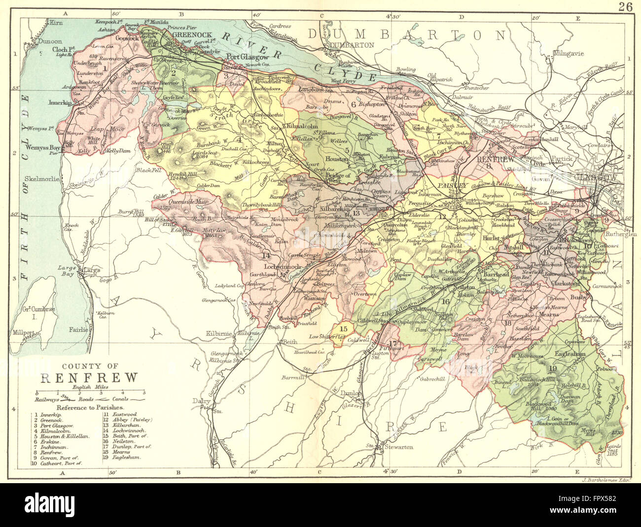 Scozia: Renfrew: Renfrewshire: Filippo, 1891 Mappa antichi Foto Stock