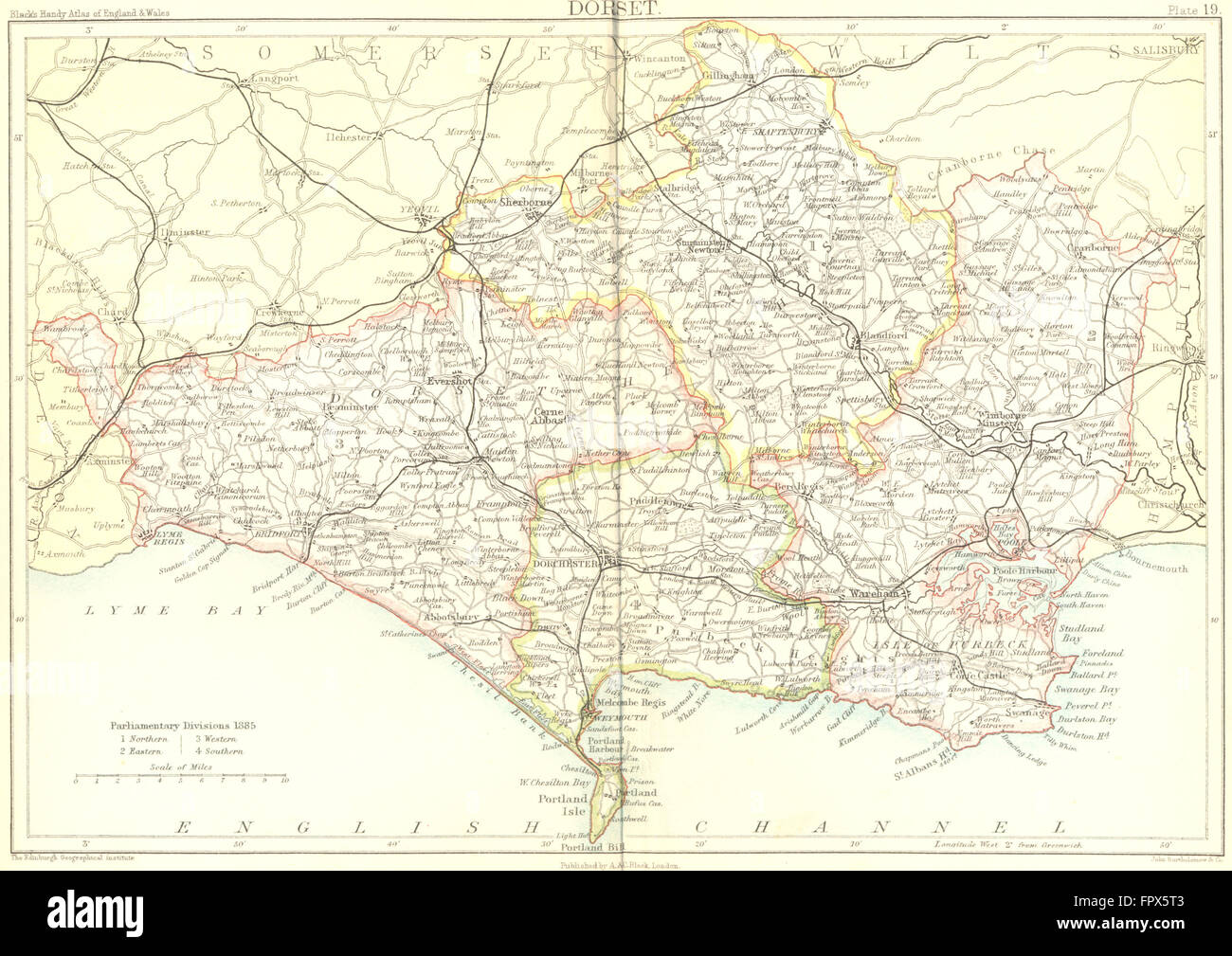 Il Dorset: nero, 1892 Mappa antichi Foto Stock