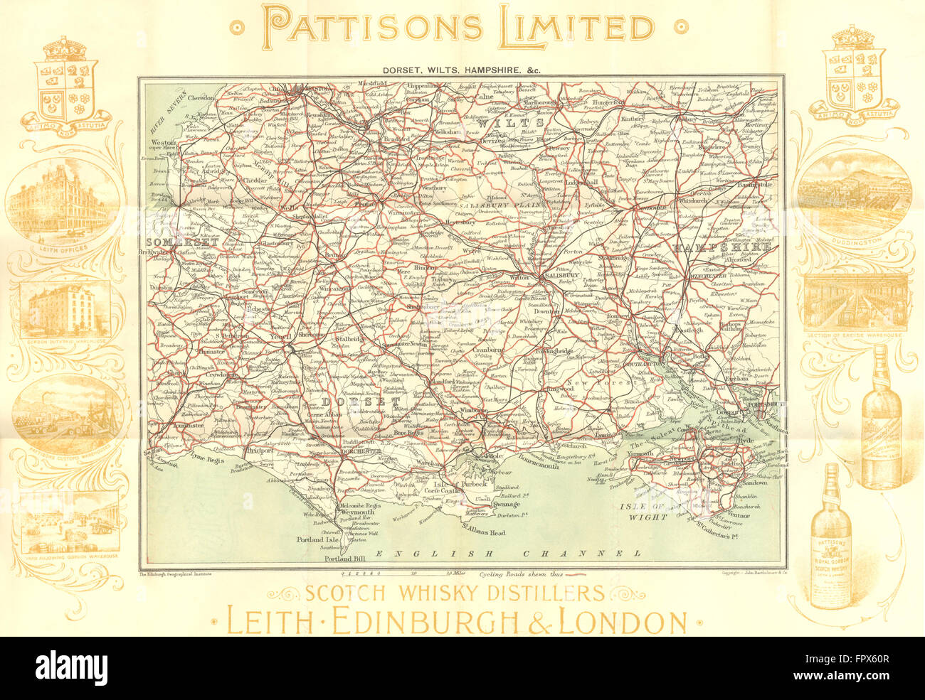 Il Dorset WILTS HANTS: i ciclisti Rd mappa; PATTISONS, 1900 Foto Stock