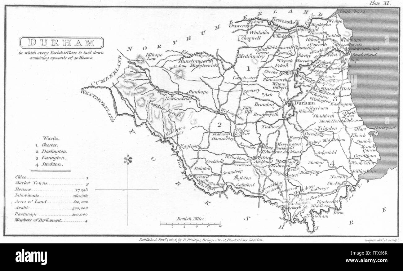 DURHAM: Capper: Raro, 1808 Mappa antichi Foto Stock