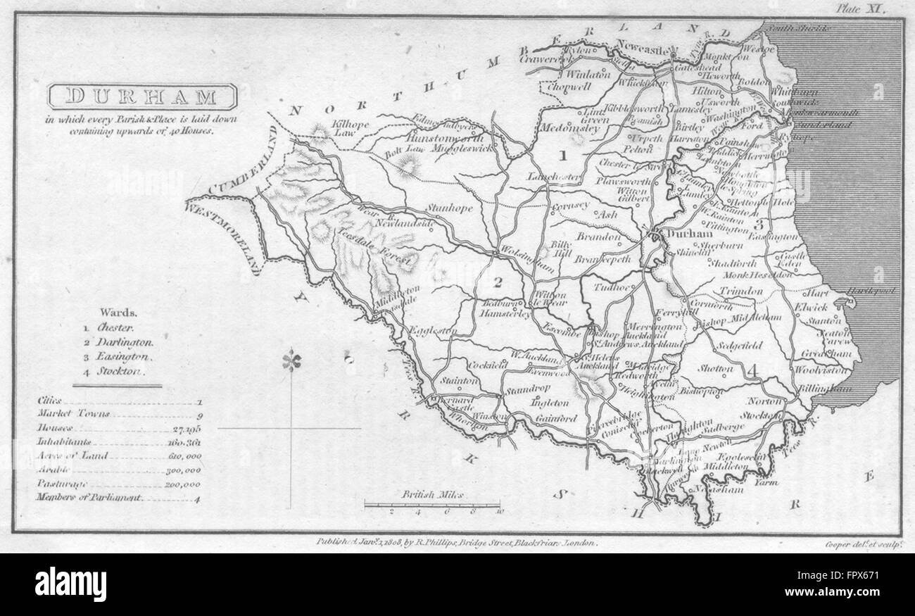 DURHAM: Capper: Raro, 1808 Mappa antichi Foto Stock