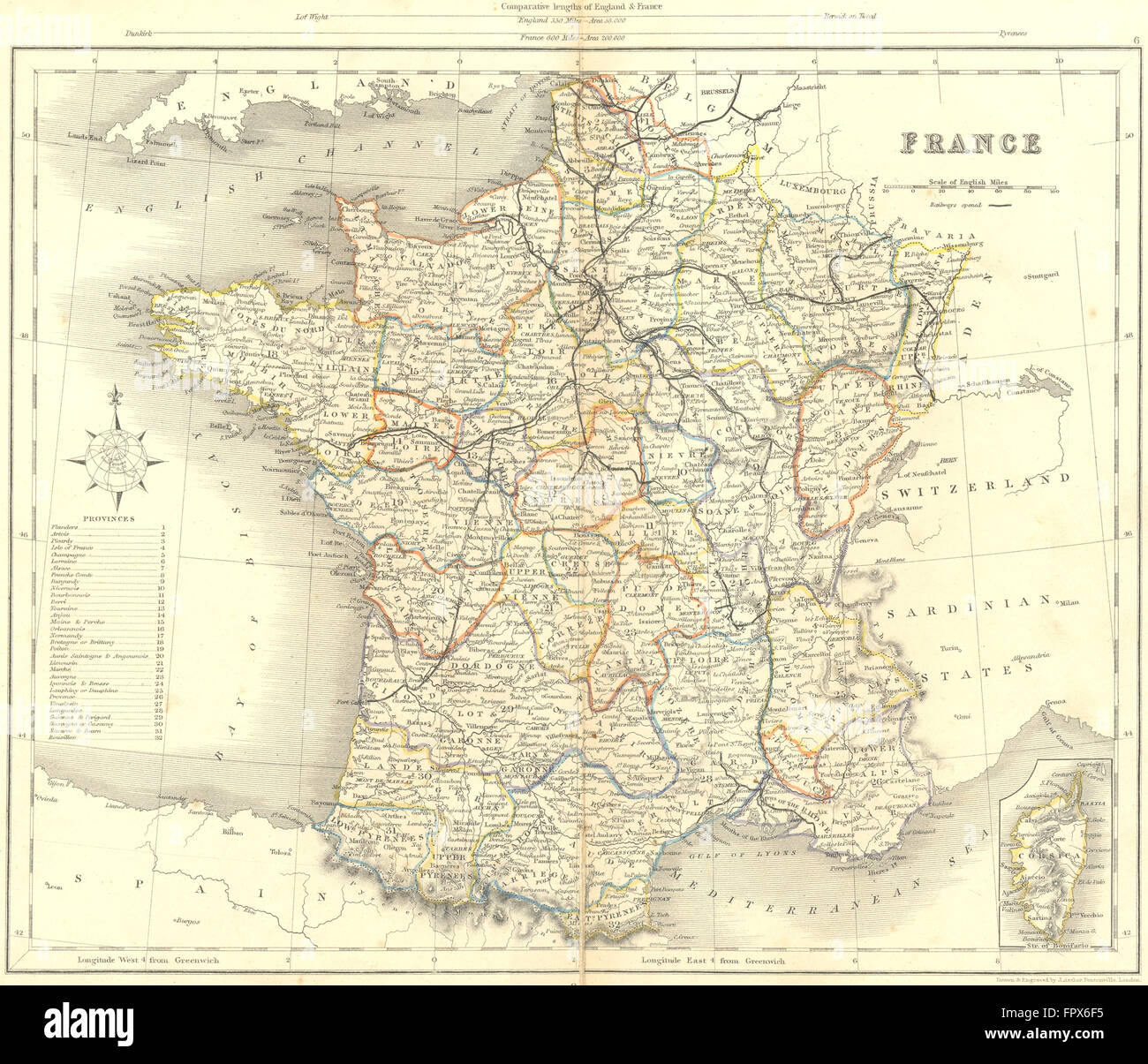 Francia: Archer, 1850 Mappa antichi Foto Stock