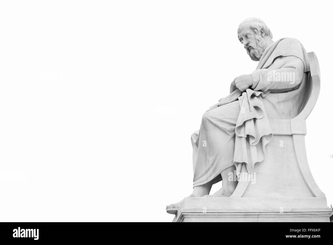 Plato statua all Accademia di Atene, immagine in bianco e nero, copia spazio Foto Stock