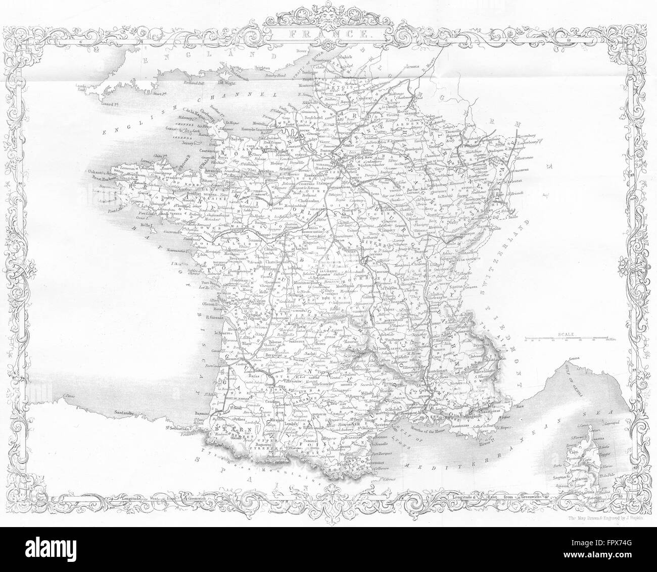 Francia: Rapkin Wright, 1860 Mappa antichi Foto Stock