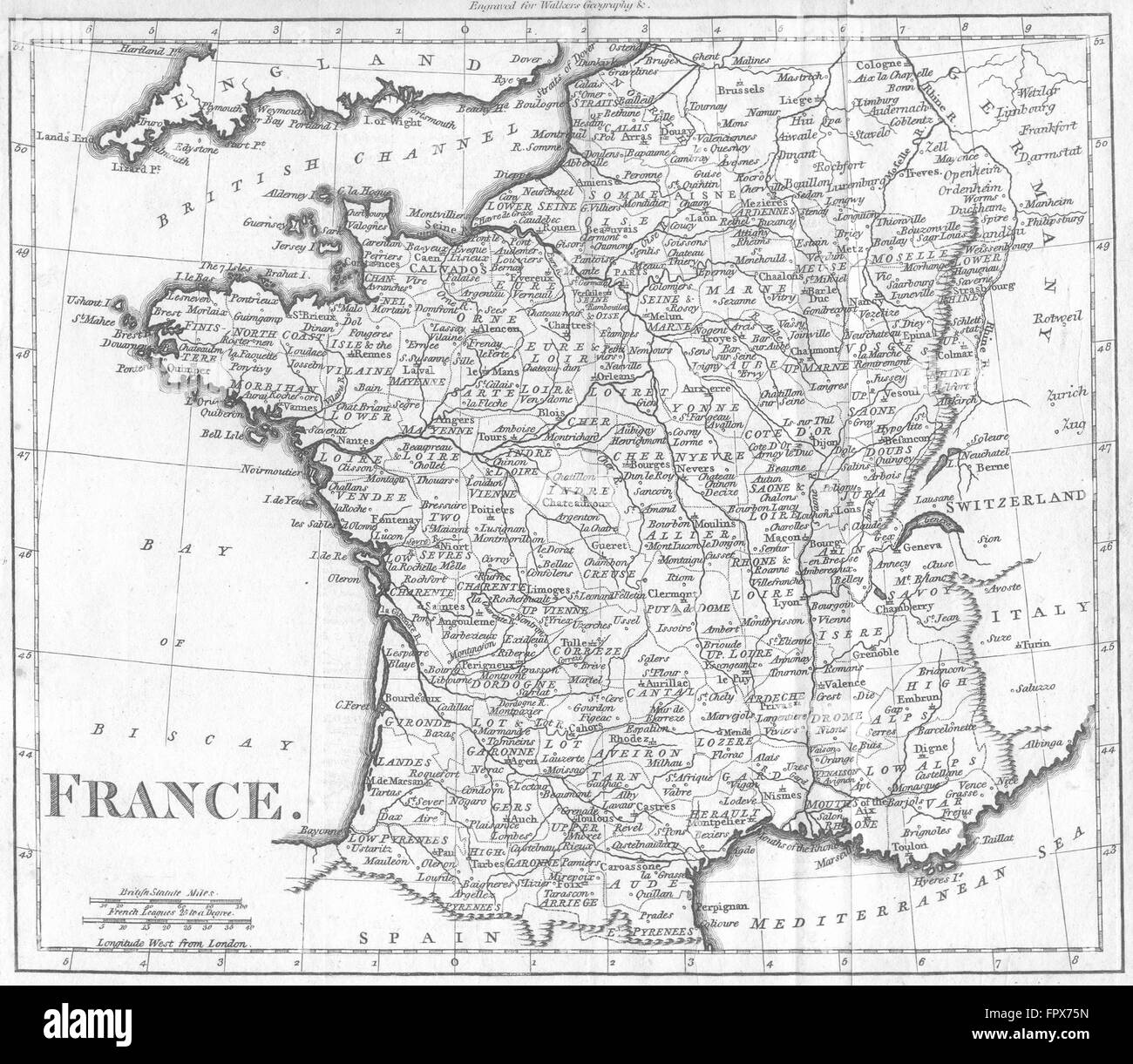 Francia: Walker, 1798 Mappa antichi Foto Stock