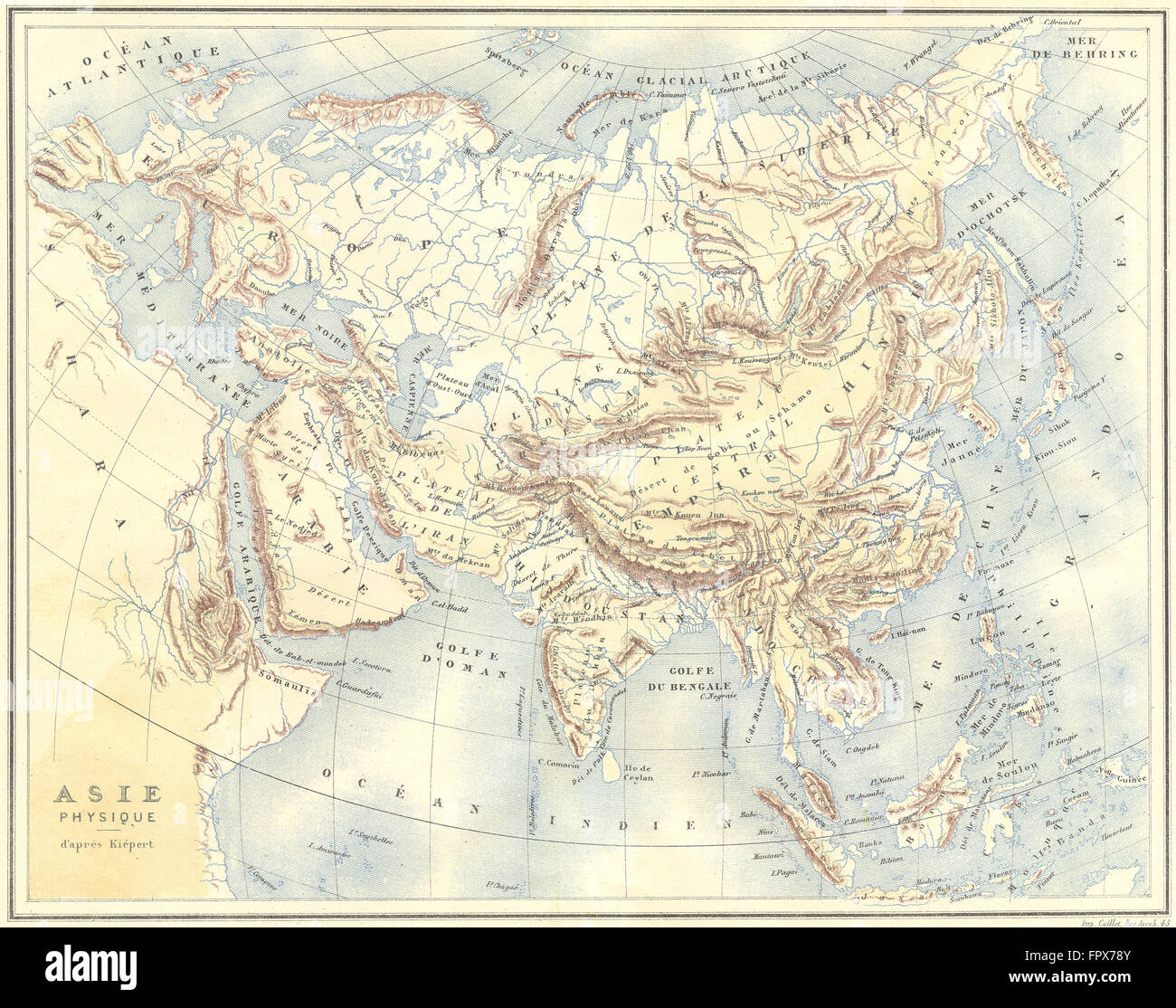 ASIA: Asie Physique d'après Kièpert: Gregoire, 1876 Mappa antichi Foto Stock