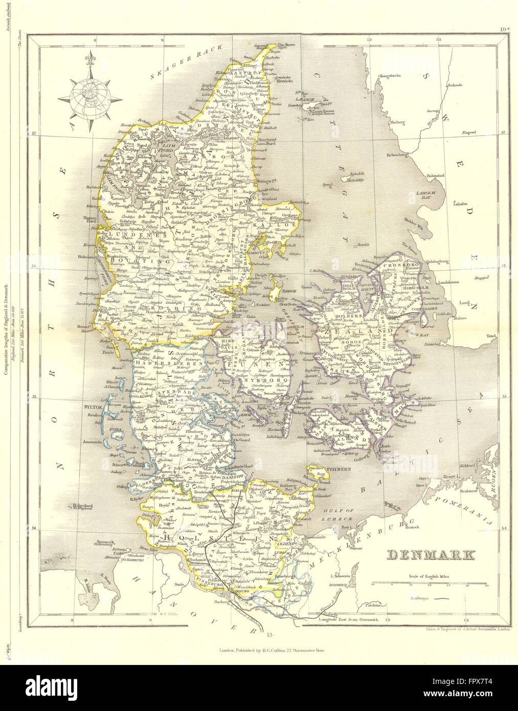 Danimarca: Archer, 1850 Mappa antichi Foto Stock