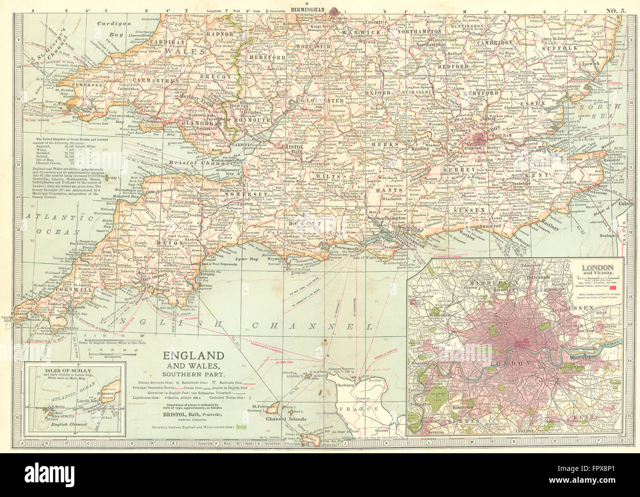 UK - Inghilterra e Galles del Sud, 1903 Mappa antichi Foto Stock