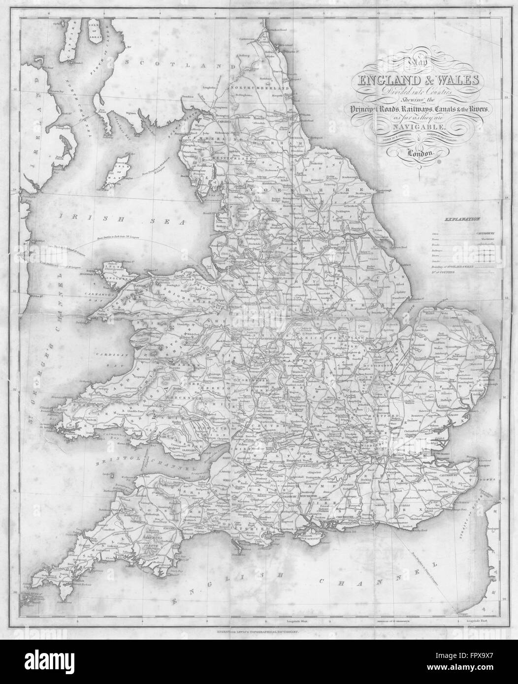 Inghilterra GALLES: strade, ferrovie, canali, fiumi: Lewis, 1831 Mappa antichi Foto Stock