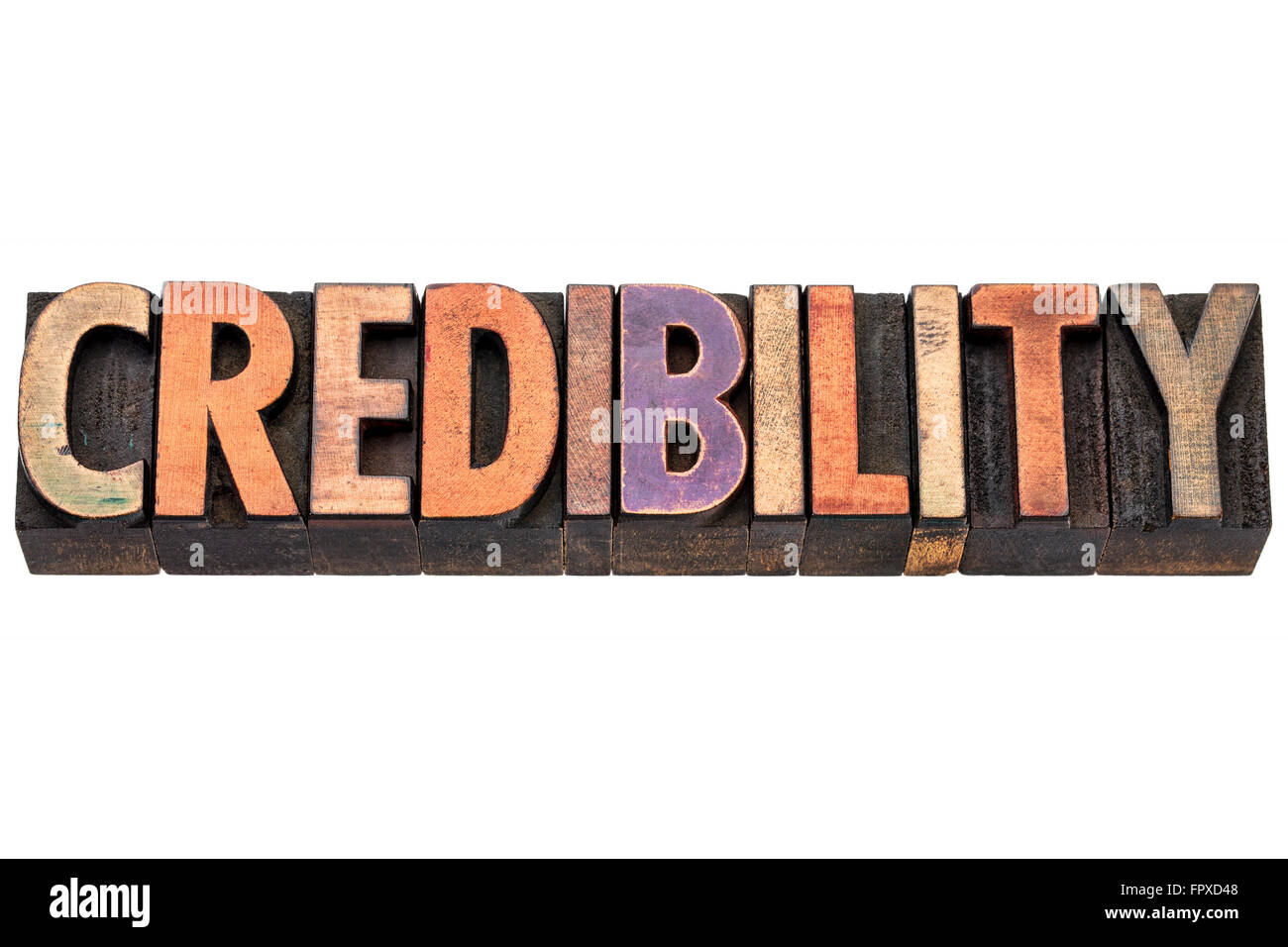 Credibilità word - testo isolato in rilievografia vintage tipo legno blocchi di stampa Foto Stock
