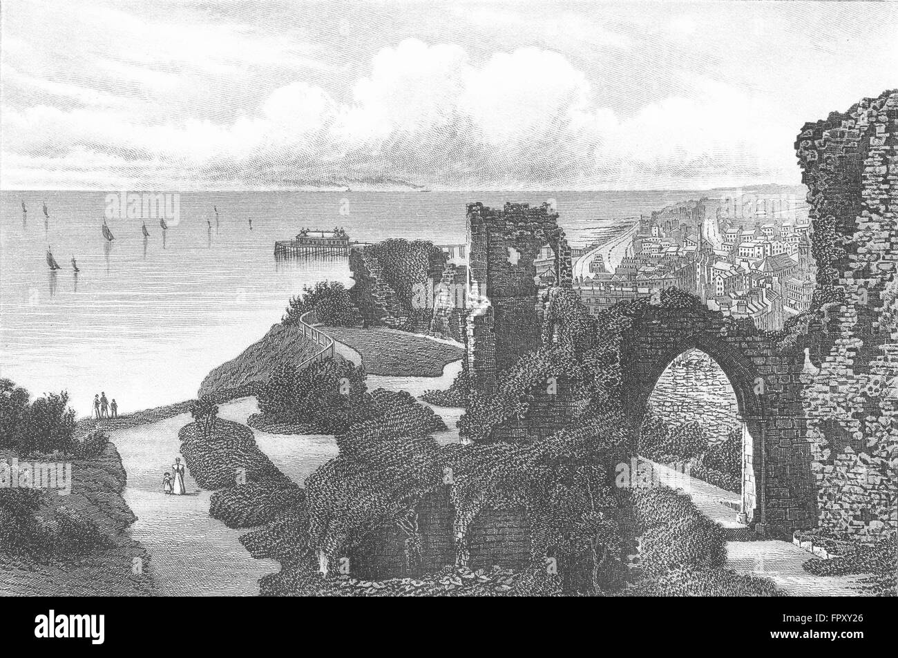 SUSSEX: il castello di Hastings: Barbner seppia, antica stampa 1895 Foto Stock