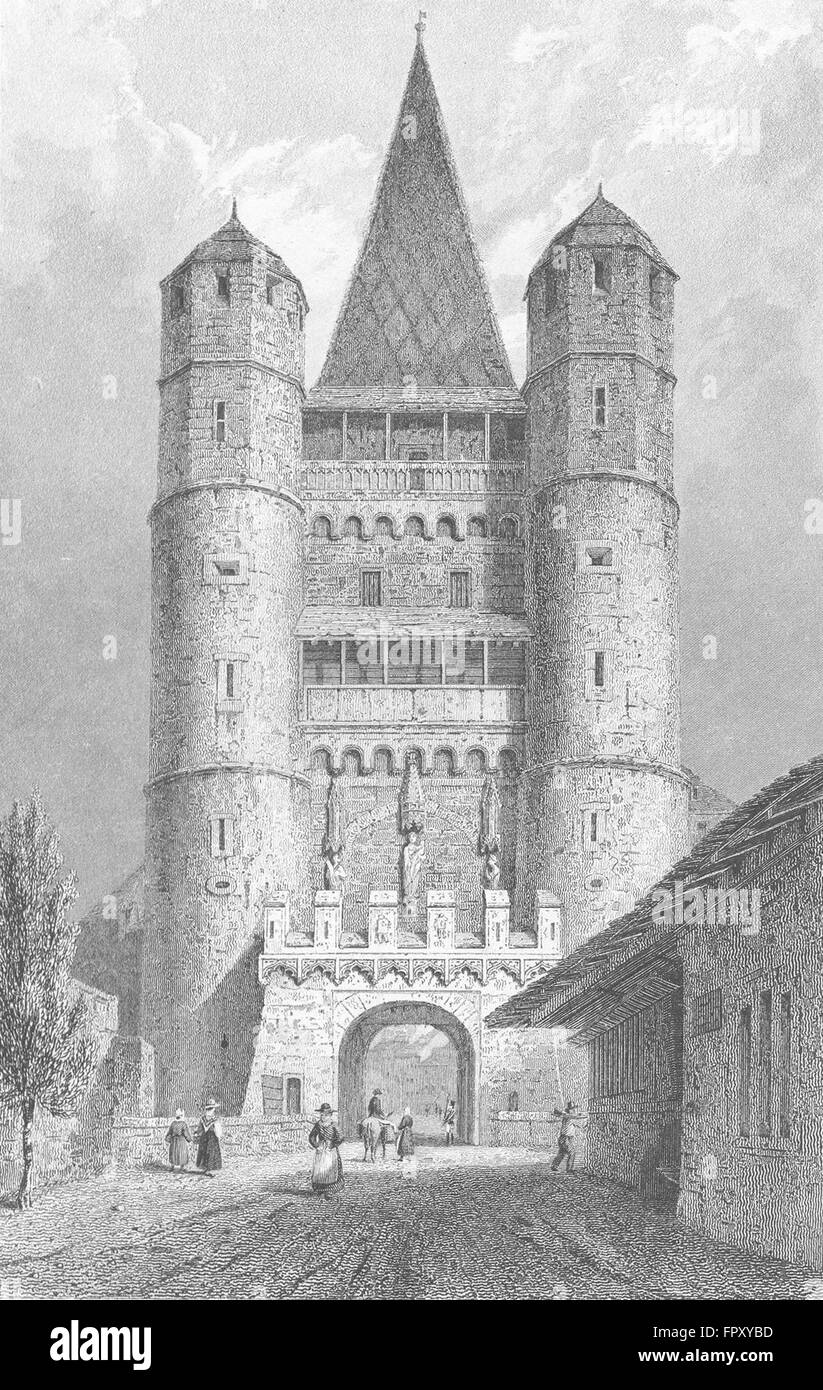 Svizzera: St Pauls gate, Basilea: Swiss Tombleson, antica stampa 1830 Foto Stock