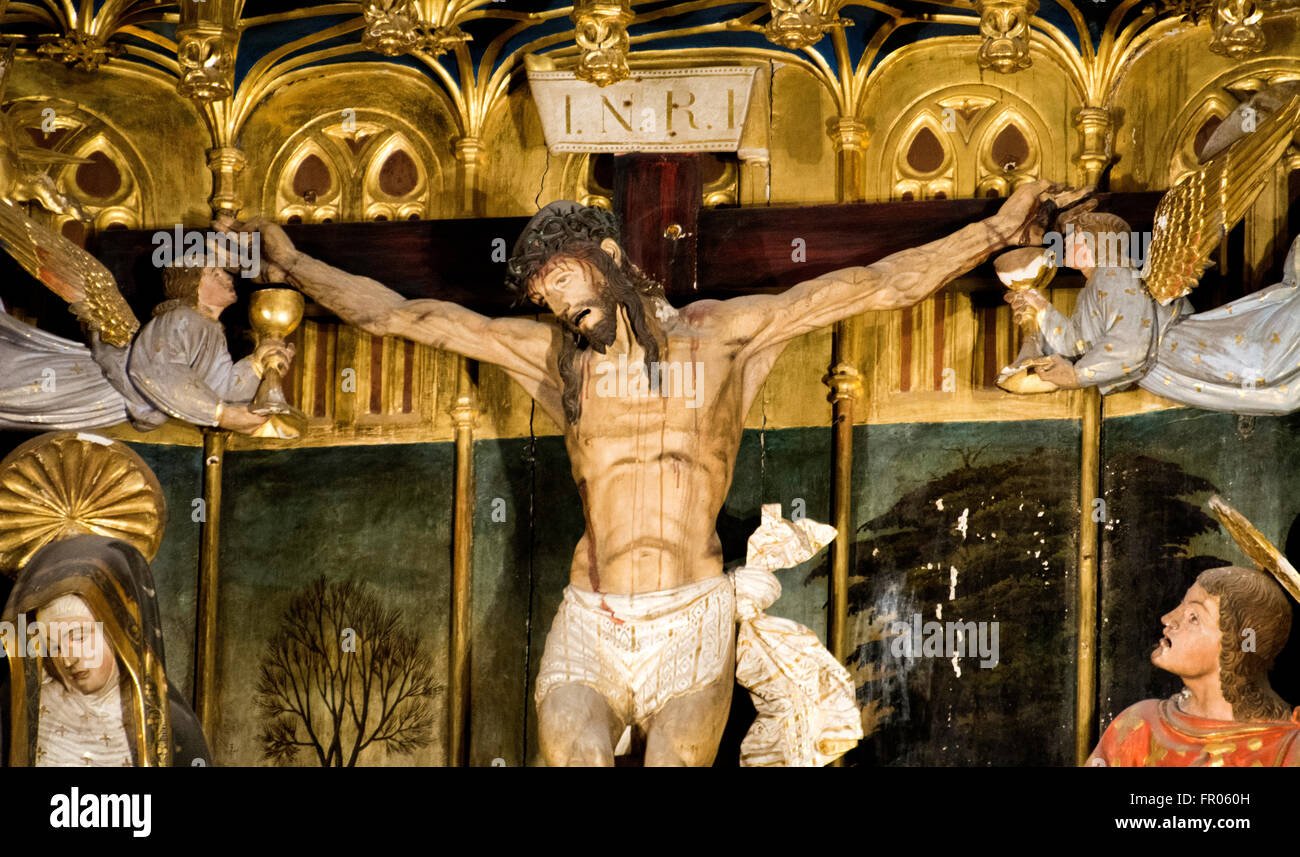 Oviedo, Spagna. Xx marzo, 2016. Scultura della crocifissione di Gesù, durante la Messa nella Cattedrale di Oviedo a Domenica delle Palme, che commemora Gesù" trionfale ingresso a Gerusalemme, il 20 marzo 2016 a Oviedo, Spagna. Credito: David Gato/Alamy Live News Foto Stock