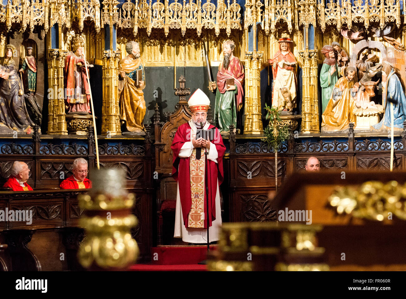 Oviedo, Spagna. Xx marzo, 2016. Gesù Sanz, Arcivescovo di Oviedo, colloqui durante la Messa nella Cattedrale di Oviedo a Domenica delle Palme, che commemora Gesù" trionfale ingresso a Gerusalemme, il 20 marzo 2016 a Oviedo, Spagna. Credito: David Gato/Alamy Live News Foto Stock