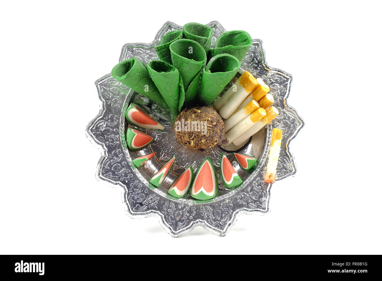 La scultura cibo nel vassoio per il sacrificio per il vagabondaggio spirito Foto Stock