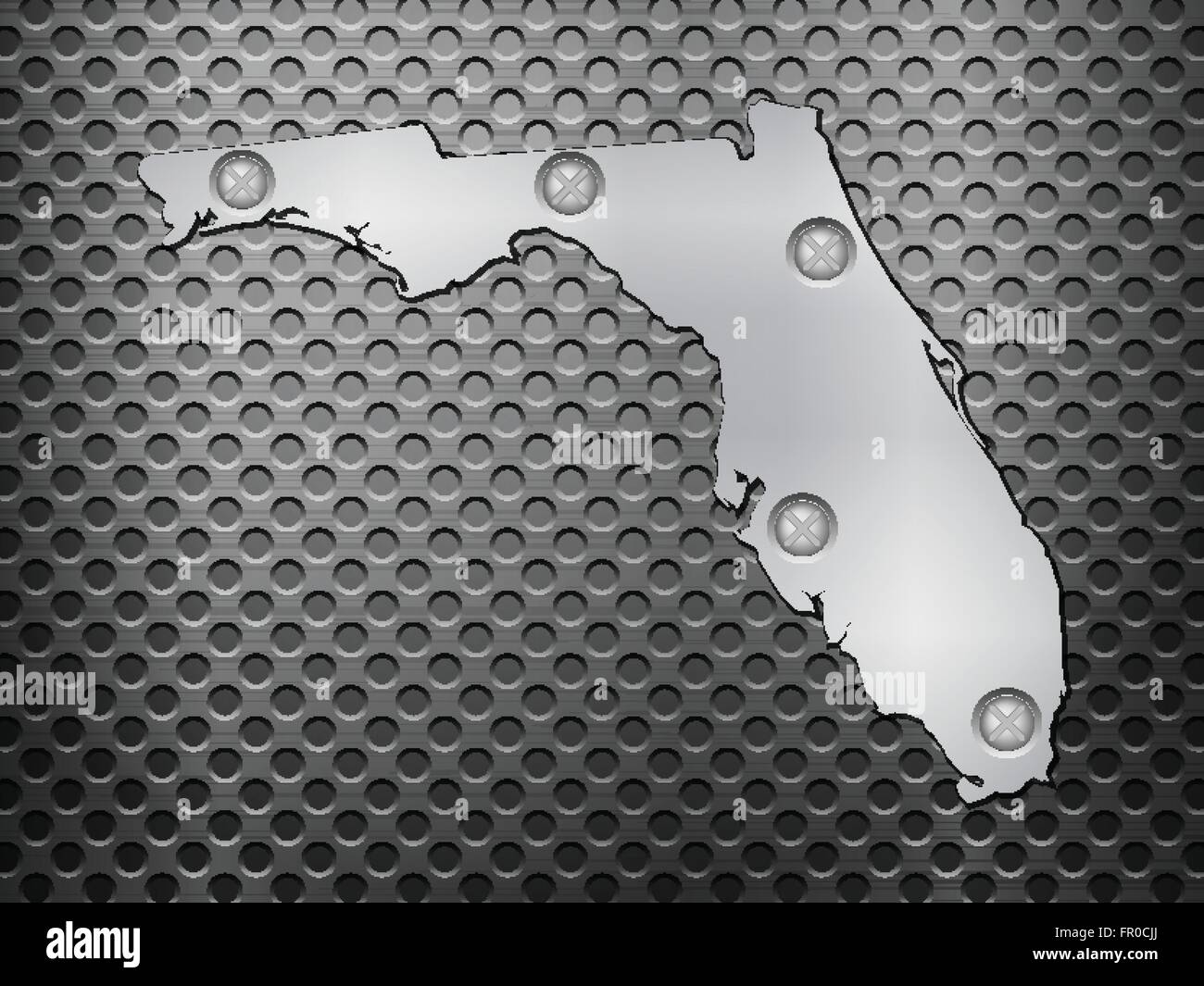 Florida mappa di metallo su un nero griglia metallica. Illustrazione Vettoriale