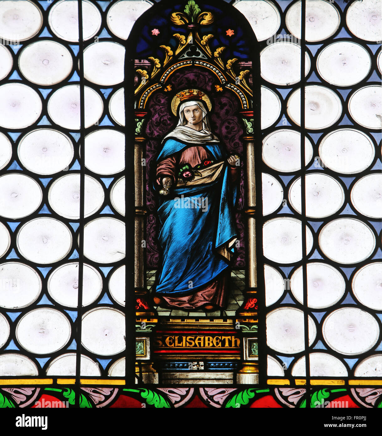 Santa Elisabetta, vetrata nella chiesa parrocchiale di San Giacomo a Hohenberg, Germania Foto Stock