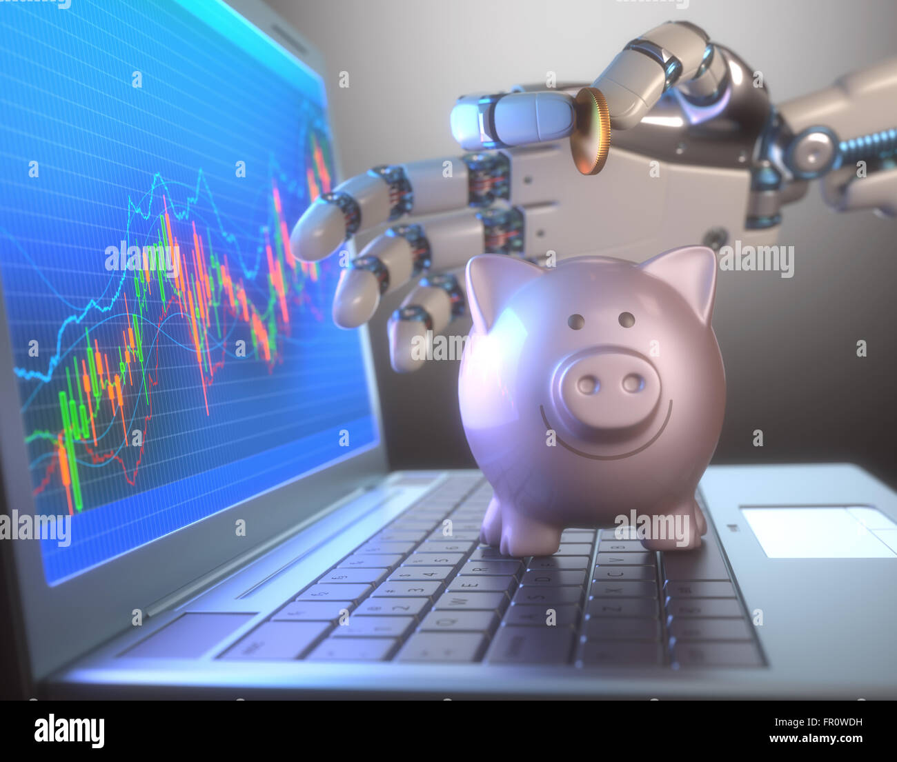Concetto di immagine del software (Robot Trading System) utilizzato nel mercato azionario. Foto Stock