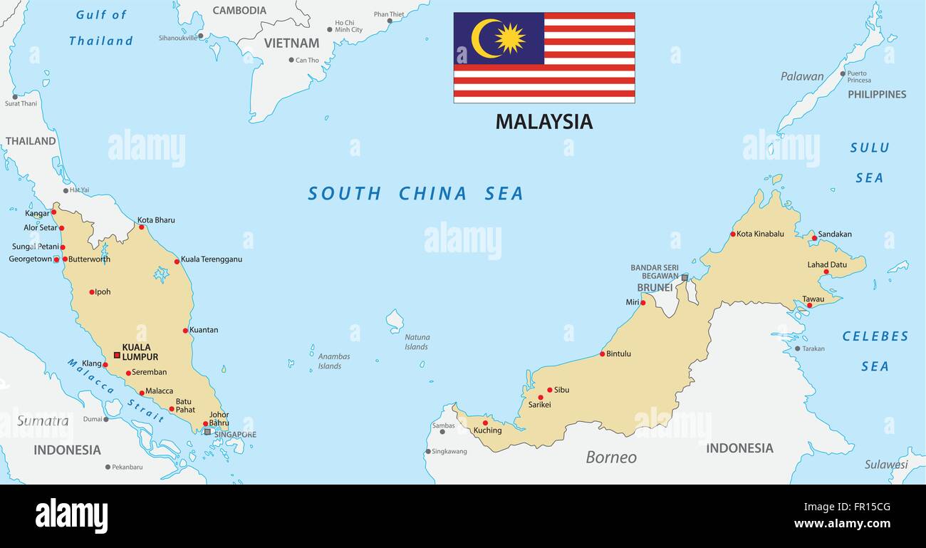 Malaysia mappa con bandiera Illustrazione Vettoriale