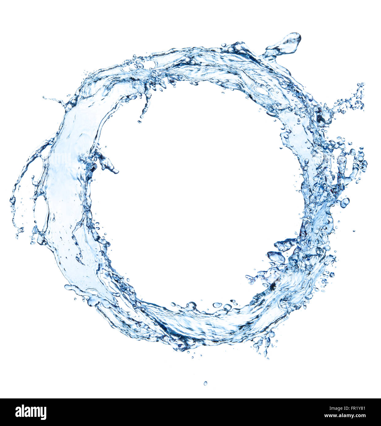 Acqua Splash cerchio isolato su sfondo bianco Foto Stock