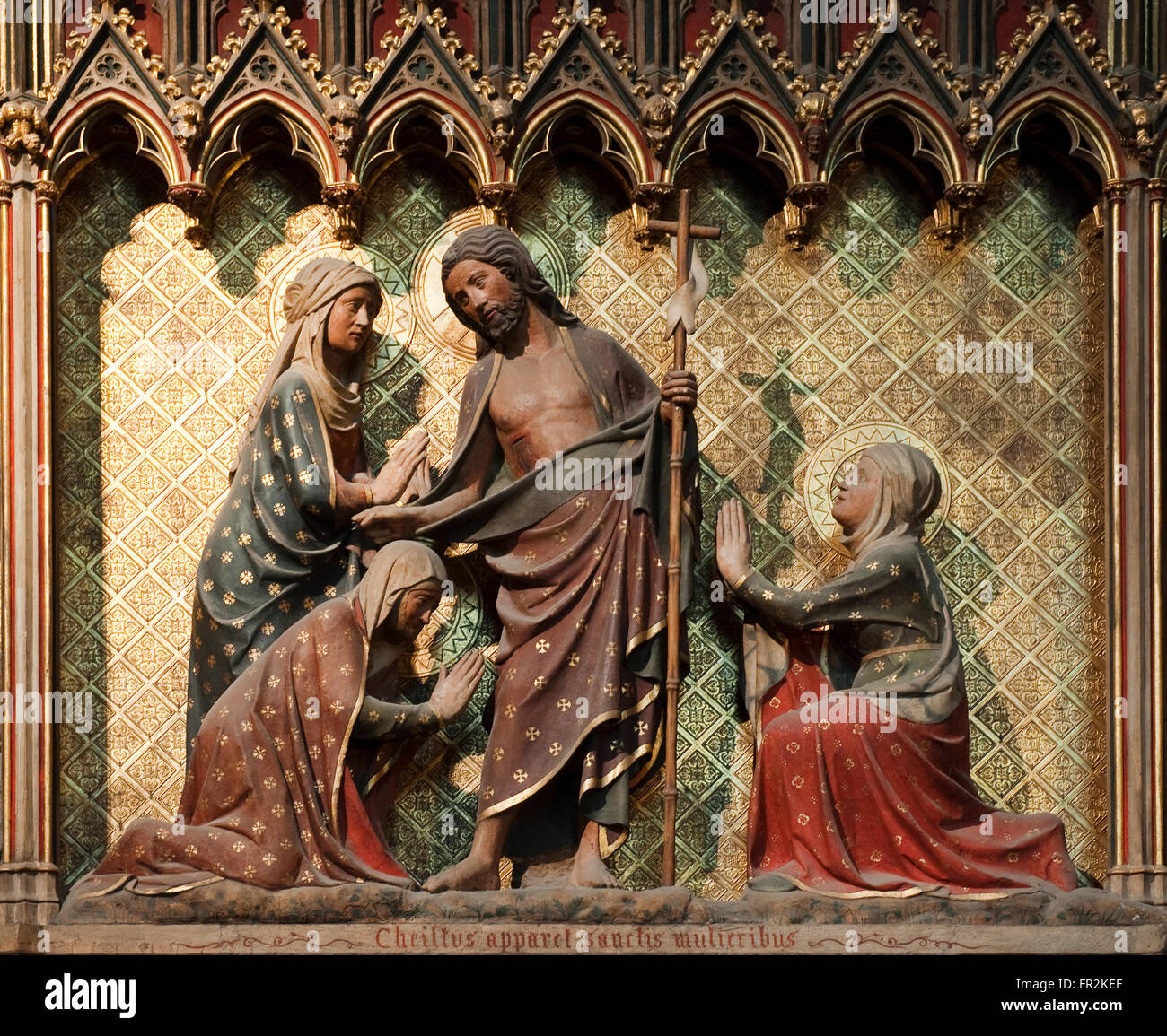 Scene della vita di Cristo, il Cristo risorto appare alle sante donne, Cattedrale di Notre Dame de Paris, Parigi, Francia Foto Stock