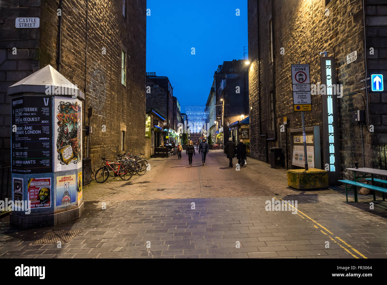 Angolo di Castle Street e Rose Street di Edimburgo, Scozia, Regno Unito Foto Stock