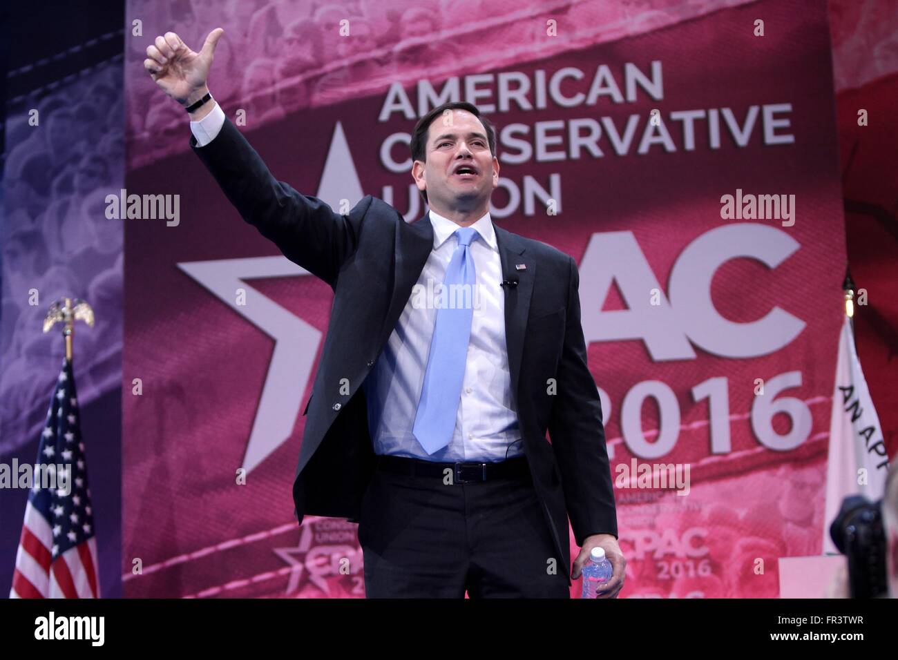 Il senatore e candidato presidenziale repubblicano Marco Rubio durante l annuale conservatore americano Unione CPAC conferenza presso il Porto Nazionale il 5 marzo 2016 in Oxon Hill, Maryland. Foto Stock