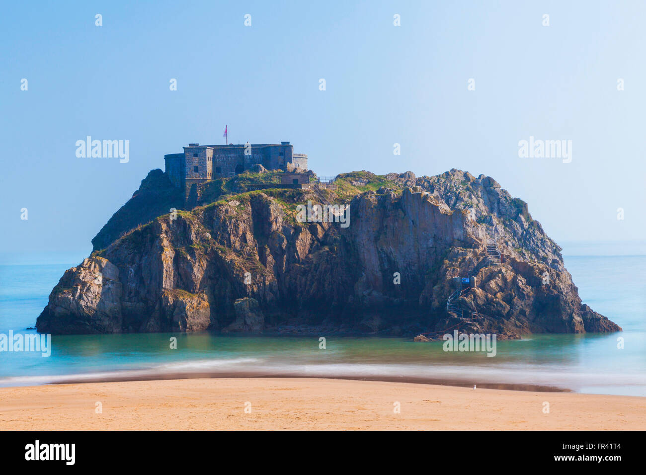 St Catherine's Island Tenby Castle Beach, North Beach, Pembrokeshire, Galles, Regno Unito Foto Stock