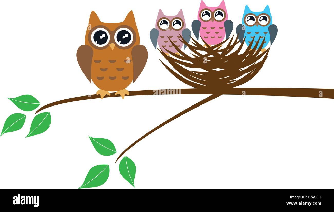 Illustrazione vettoriale di una scheda per la madre con i gufi Illustrazione Vettoriale