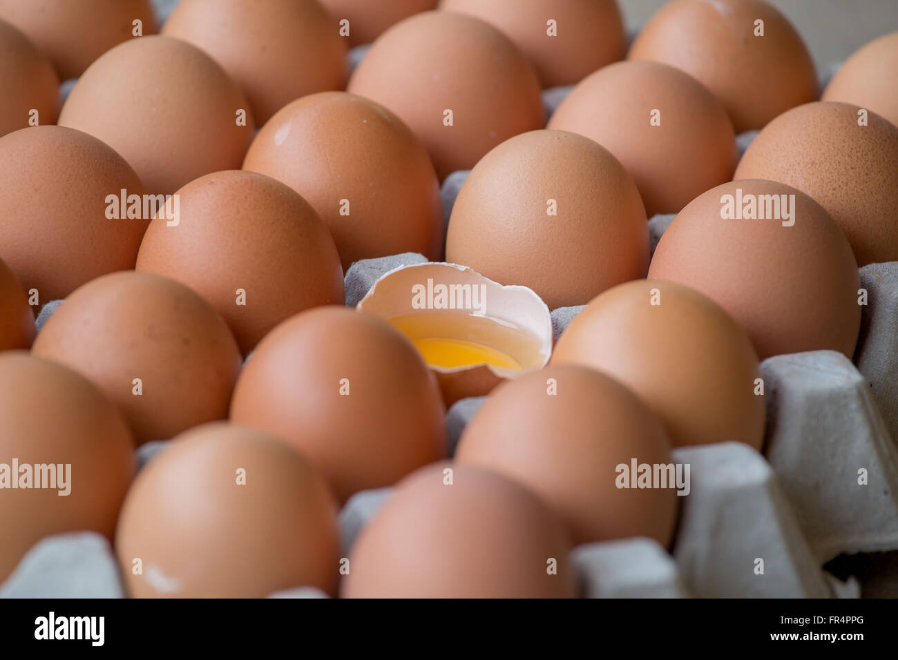 Le uova rotte nel pacchetto Foto Stock