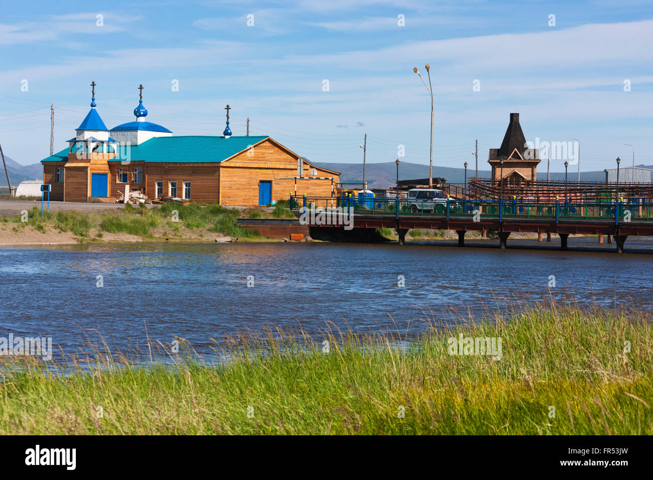 Nuova chiesa da Anadry Rive,r Anadyr, Chukotka Okrug autonomo, Russia Foto Stock