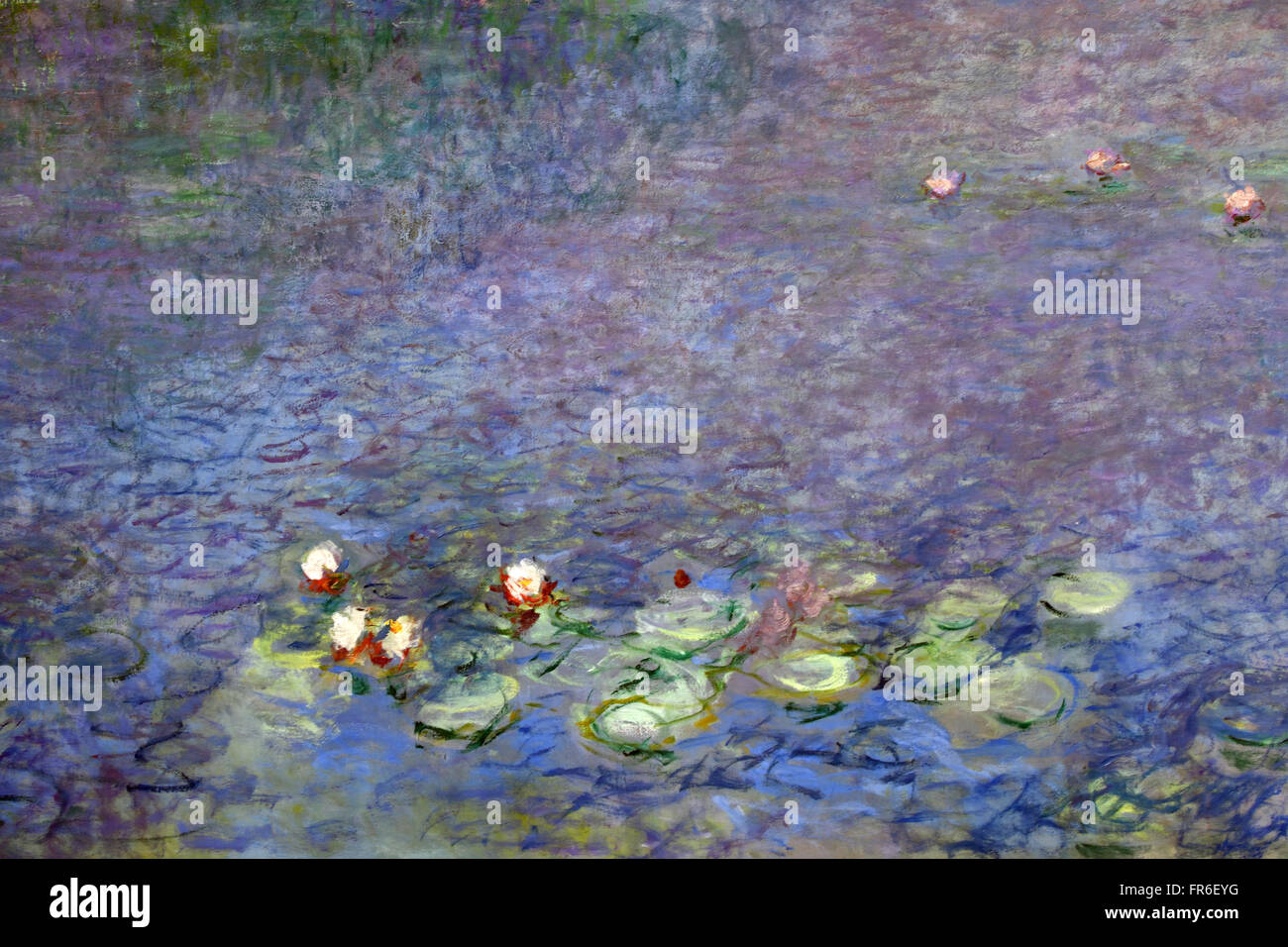 Dettaglio dell'acqua la serie di Lily Nymphaea dipinta da Claude Monet 1840 – 1926 Francia Francese al Musée de l'Orangerie ( Jardin Tuileries Paris ) dipinti francesi impressionisti e post-impressionisti Francia Foto Stock