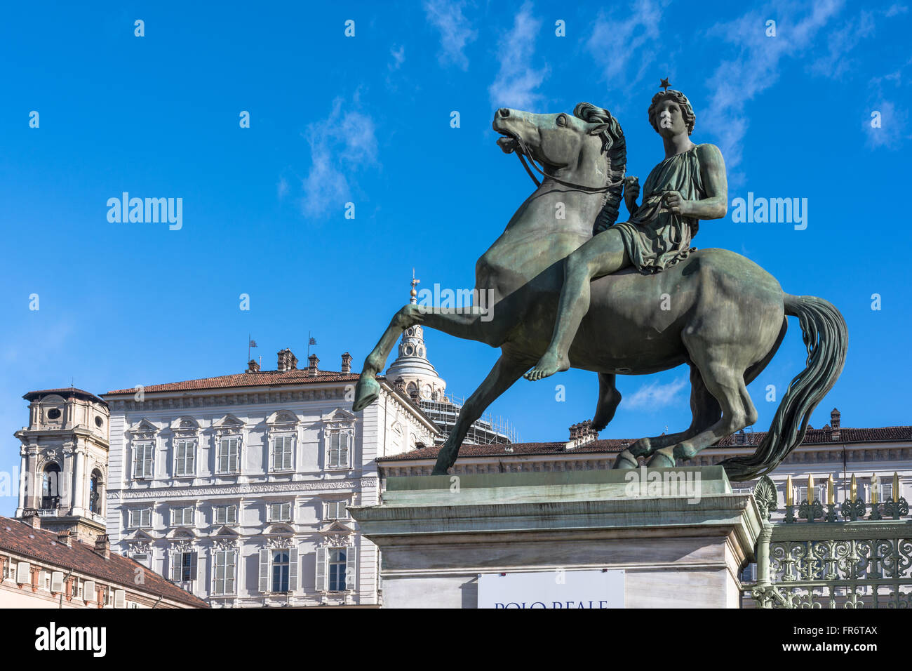 Statua equestre di Pollux, Torino, Italia Foto Stock