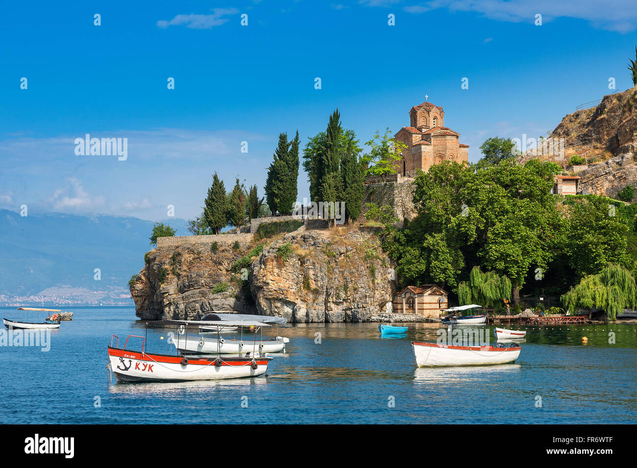 Repubblica di Macedonia, il lago di Ohrid, la chiesa di San Giovanni Kaneo di stile bizantino del XIII secolo Foto Stock