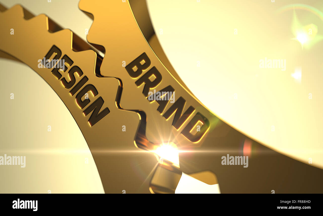 Golden Cog ingranaggi con il Brand Design Concept. Foto Stock