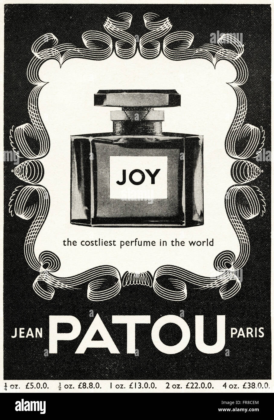 Vintage originale annuncio da anni cinquanta. Annuncio datato 1959  pubblicità gioia dal profumo Jean Patou di Parigi Foto stock - Alamy