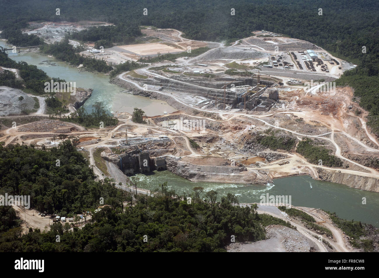 Vista aerea delle opere di HPP Teles Pires Foto Stock